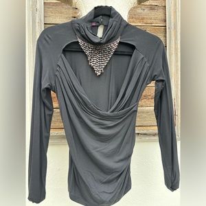 Dressy high neck top with jewel mesh necklace